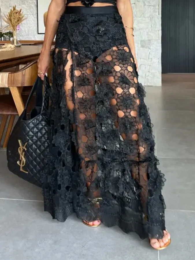 Solid Color 3D Flower Decoration Design Sense Bikini Formal Dress With Three-Dimensional Flower Embellishments Luxurious Skirt