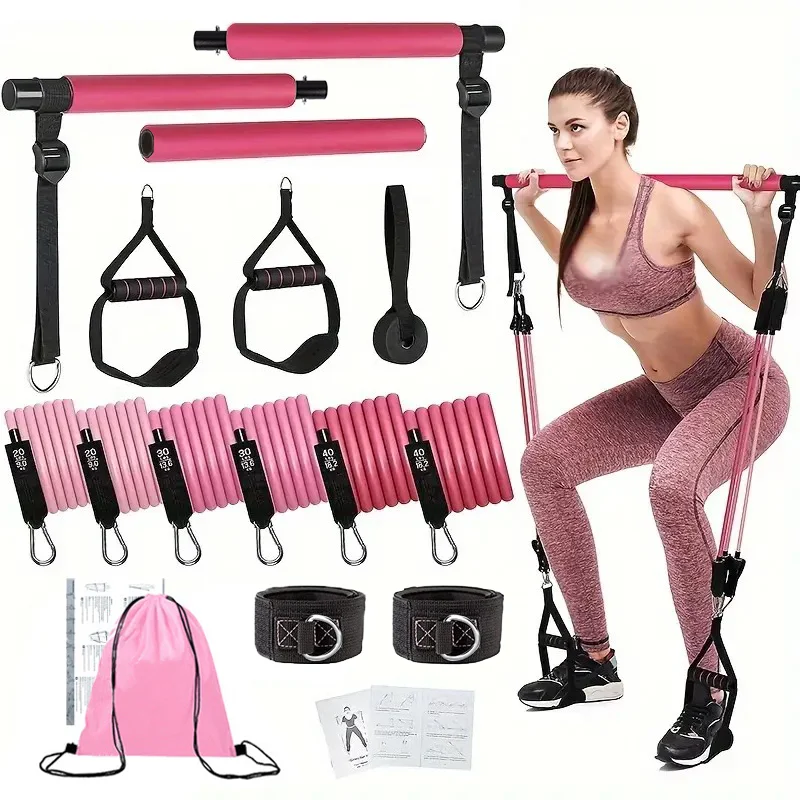 

Portable Pilates Tensioner Kit With Latex Resistance Band, Exercise Fitness Equipment With Portable Storage Bag