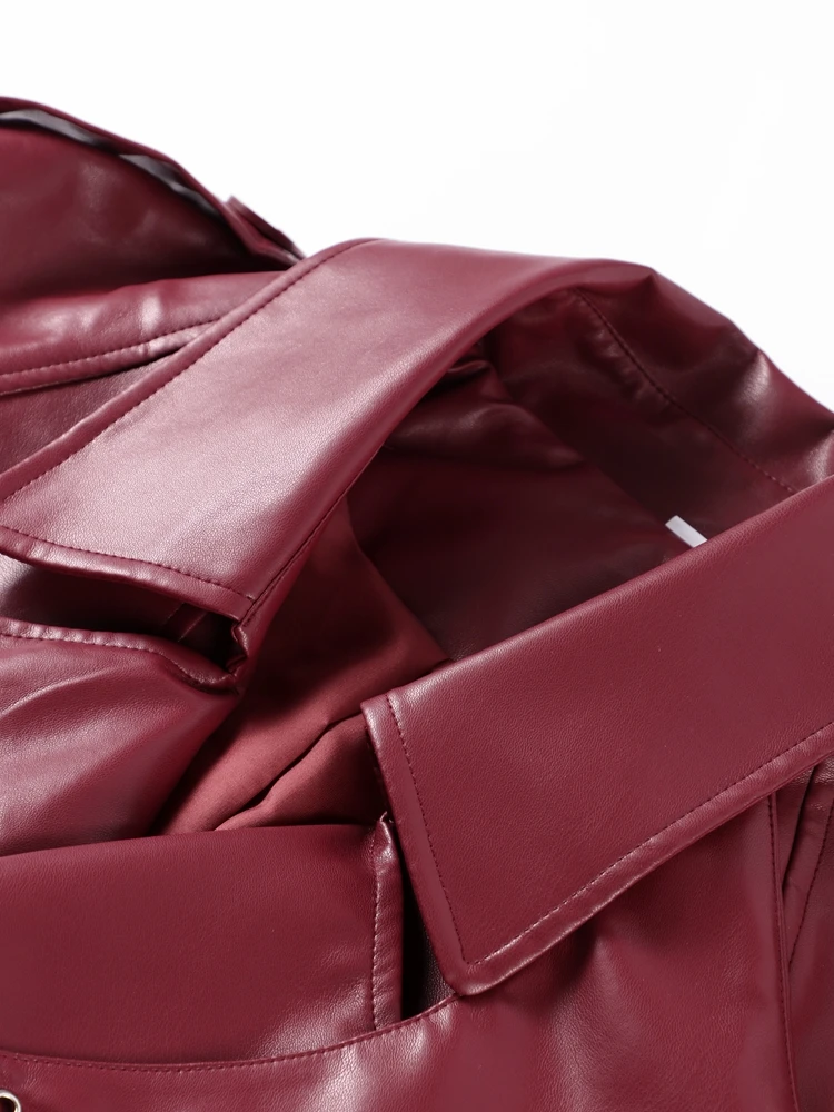Elegant Women Long Sleeve Leather Jacket Vintage Turn-down Collar Female Short Coat Autumn New Ladies Locomotive Tops Outwear 5