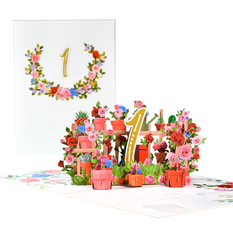 Pink Flower Pop Up Anniversary Card 1st 18 30 40 50 60 Number Figure 3D Greeting Cards for 30th 18th 1st Birthday Wedding