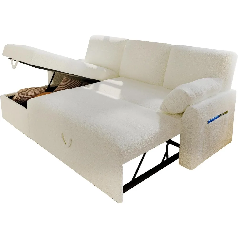 

Sleeper Sofa, Sofa Bed- 2 in 1 Pull Out Couch Bed with Storage Chaise for Living Room, with Pull Out Bed, Boucle Couch, Sofa