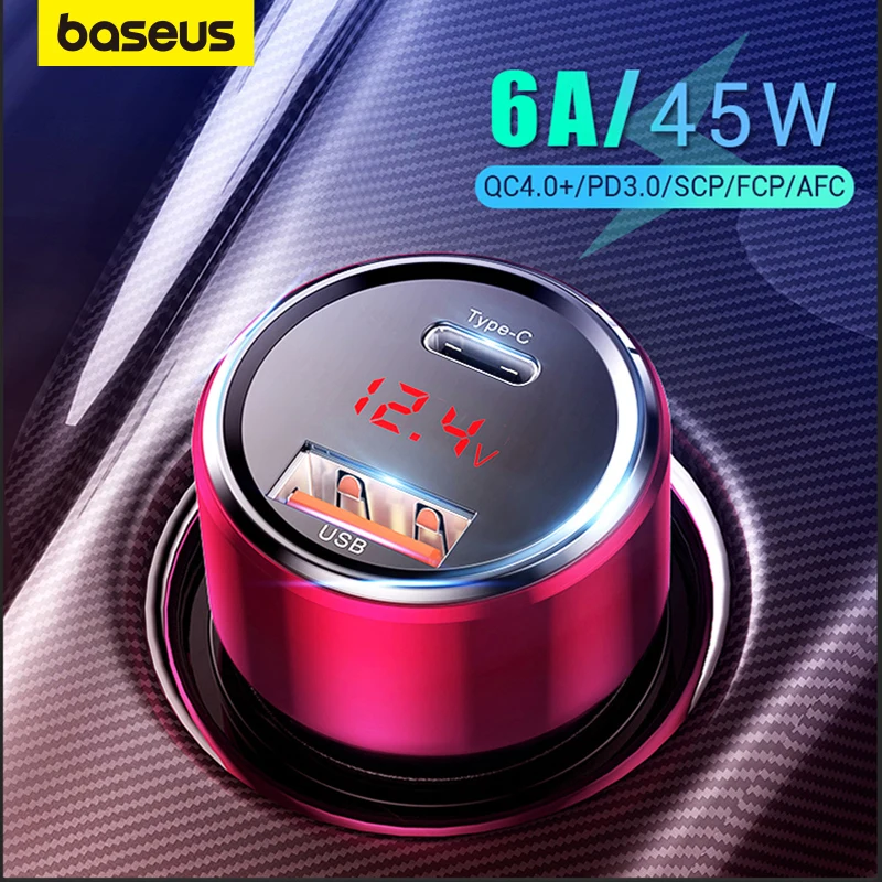 Baseus 45W Car Charger QC 4.0 3.0 For Xiaomi Huawei Supercharge SCP