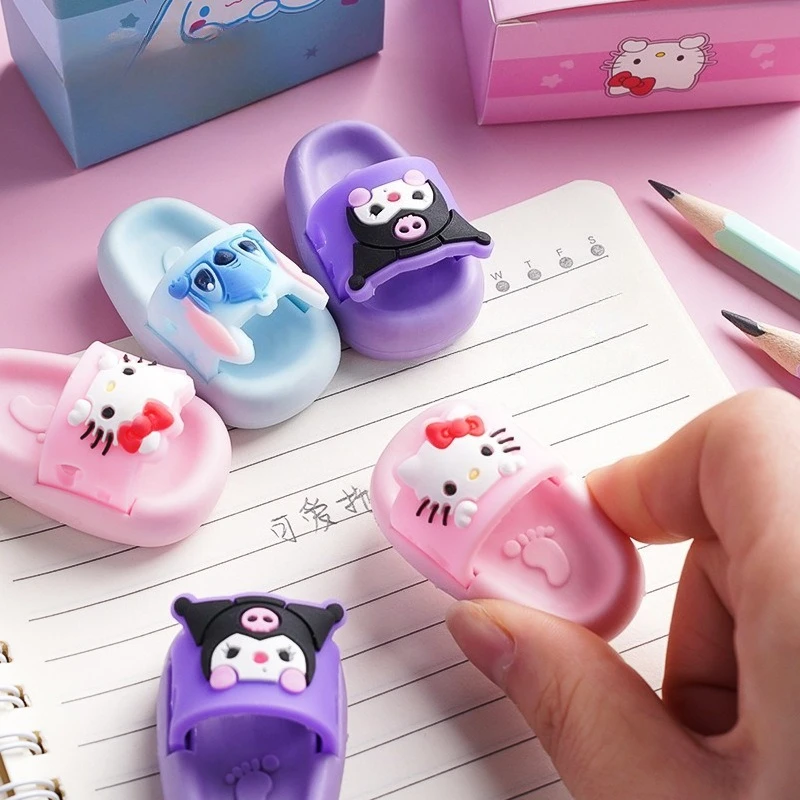 Slipper Shaped Hello Kitty Kuromi Mini Eraser Toy Cartoon Anime Stitch Eraser Student Kawaii Learning Stationery Supplies