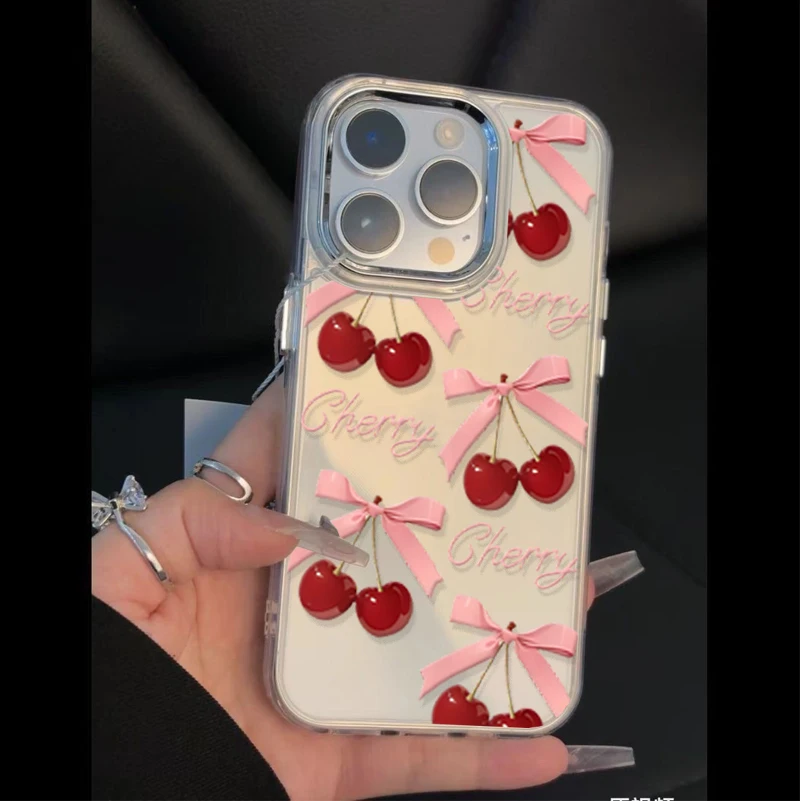 Soft Bow Cherry Lichee Clear Plating Lens Cover Case