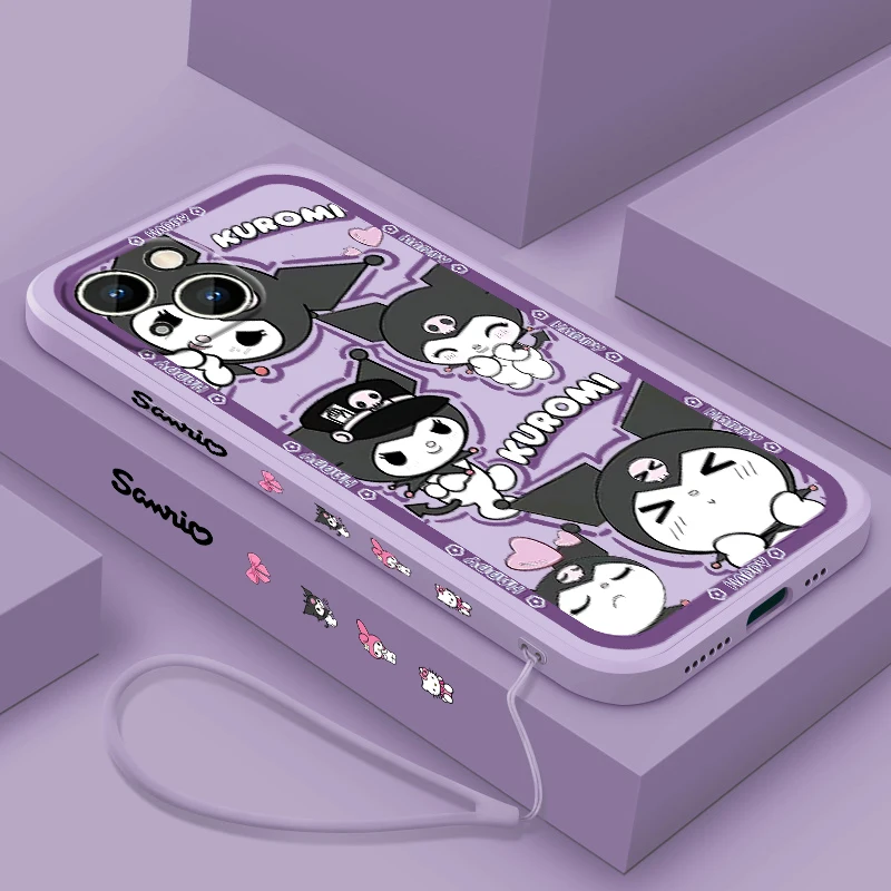 thumbnail image 1 of Kuromi-funda de teléfono con dibujo de melodía para iPhone, carcasa líquida con cuerda izquierda para iPhone 15, 14, 13, 12, 11 Pro Max, 8, 7 Plus, XR, XS, X, 1 of 5