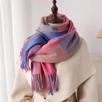 Luxury Rainbow Color Plaid Designer Winter Scarf Women Cashmere Shawl Outdoor Blanket Neckerchief Wrap Pashmina Tassel Warm Lady - Image 2