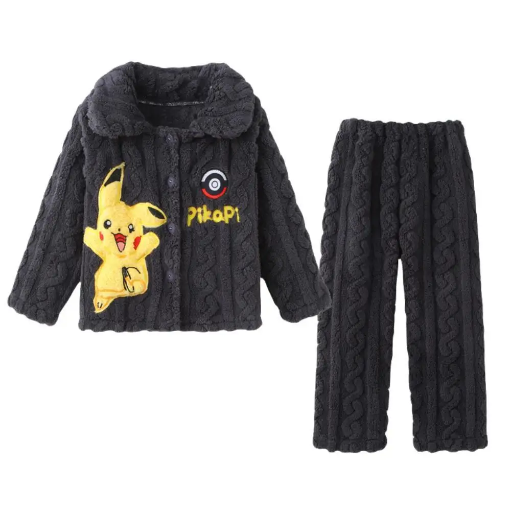 

Anime Pokemon Pikachu Boy Girl Winter Coral Velvet Pajamas Suit Cartoon Flannel Long Sleeved Pants Home Furnishings Kids Clothes