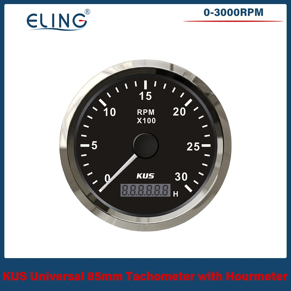 KUS Universal Waterproof 85mm Engine Car Boat Motorcycle Tachometer 3000 4000 6000 8000 RPM Meter Stepper Motor with Hourmeter tachometer gauge,engine tachometer,tachometer meter,engine hour meter