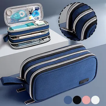 Astuccio Kawaii per grandi spazi, custodia a 3 scomparti, con doppio lato aperto, per studenti, cancelleria, organizer da scrivania, materiale scolastico