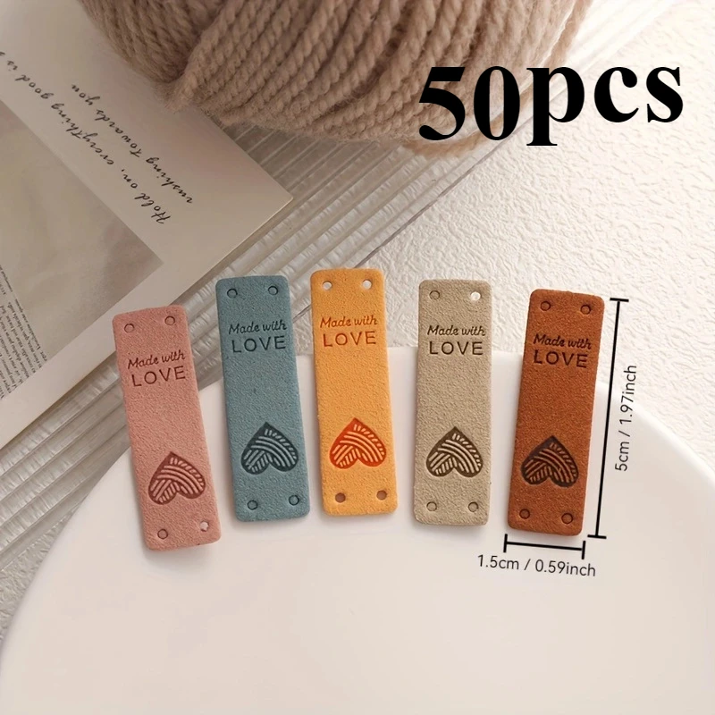 50pcs Color LOVE leather label microfiber leather brand Korean cashmere label diy headdress accessories