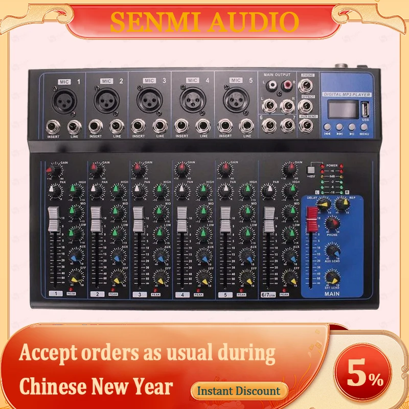 

Dj Audio Mixer 7 Channel High Quality With USB Disk In Put 48v Phantom Power For Stage Karaoke