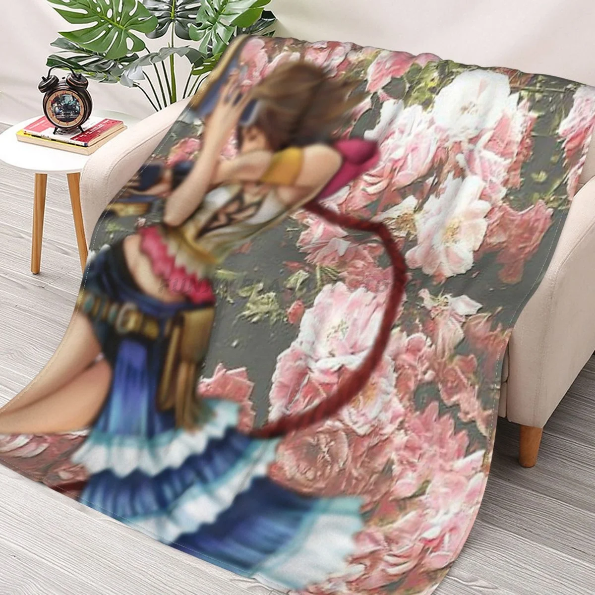 

Final Fantasy Yuna Throws Blankets Collage Flannel Ultra-Soft Warm picnic blanket bedspread on the bed