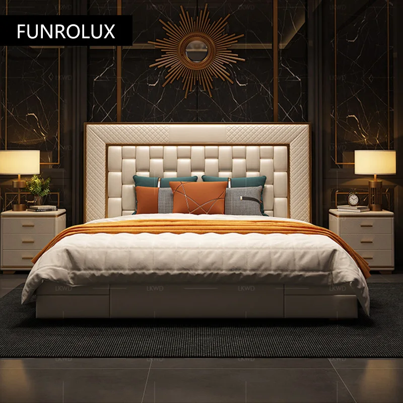 Modern style light luxury simple leather bed bed master bedroom elegant1.8High-end luxury soft m double