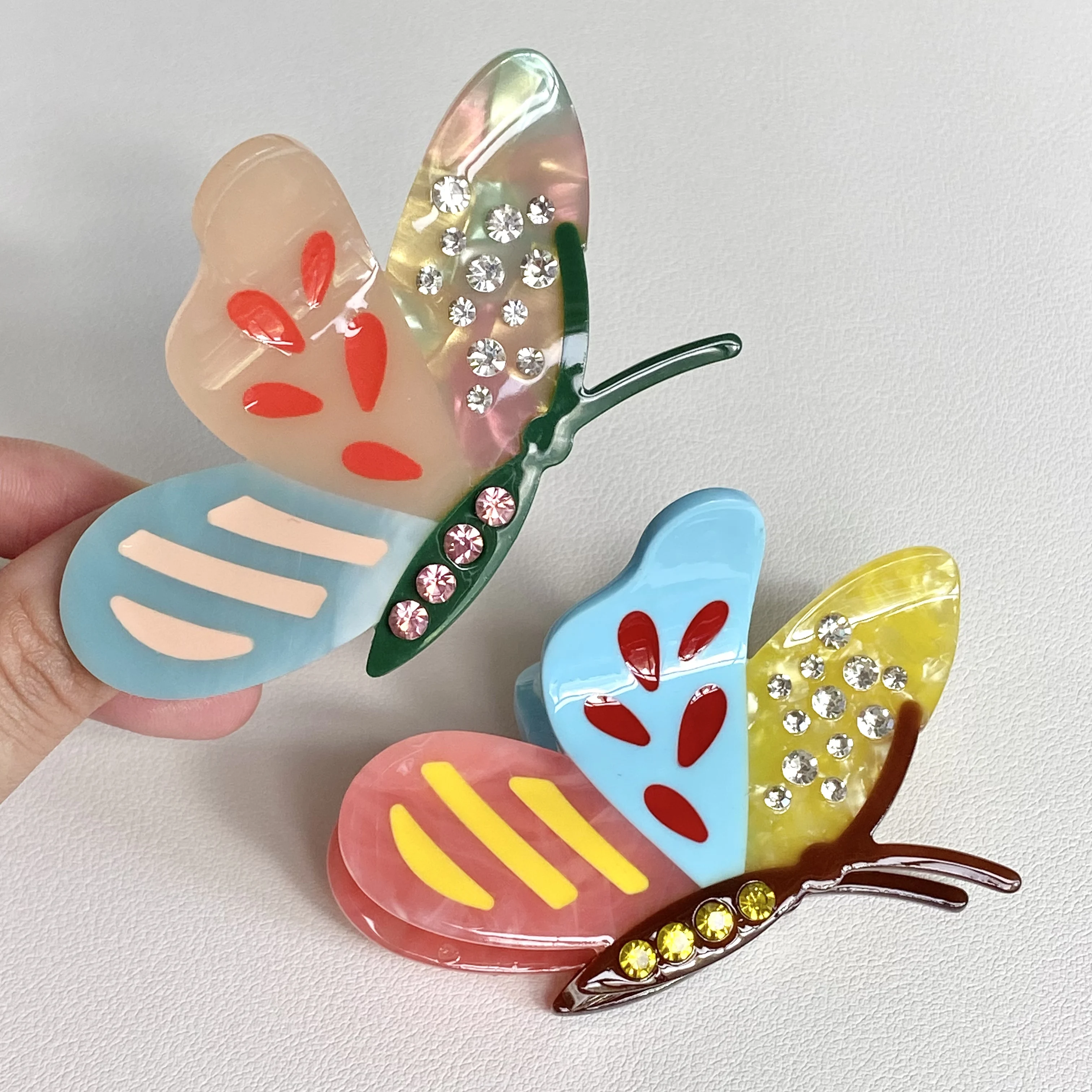 1PC Fresh Butterfly Hair Clips Set,Colorful Rhinestone Decor Hair Accessories, Cute&Sweet Hair Claws For Women Daily Use