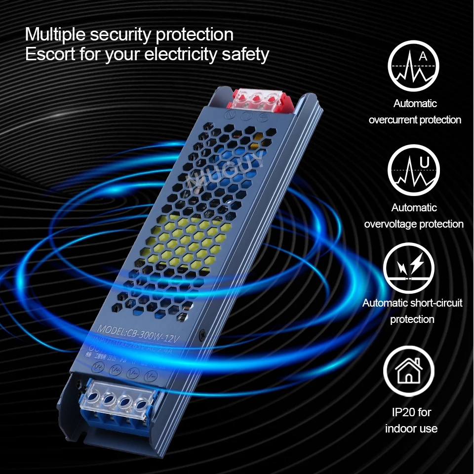Ultra-Thin Silent LED Lighting Power Adapter - Variable Wattage, DC12V/24V