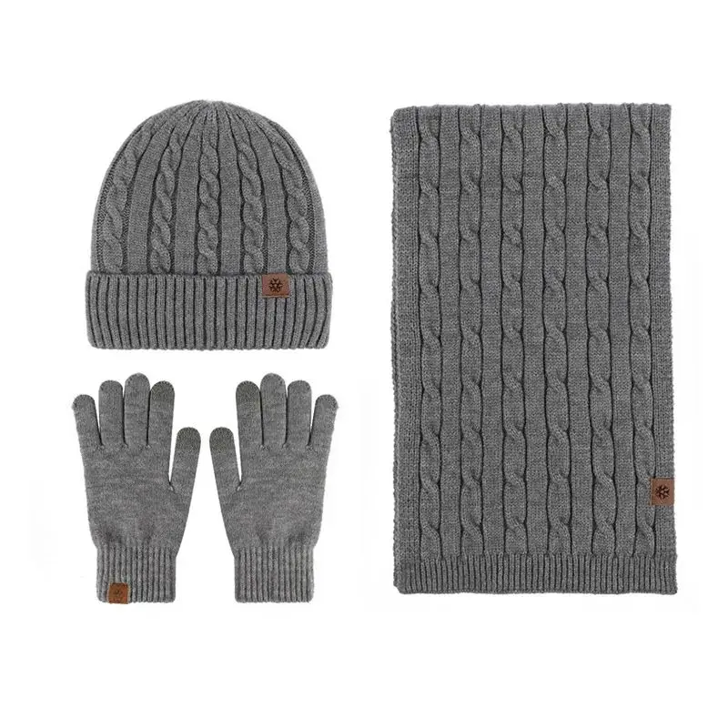 3PCS Winter New Knitted Hat Scarf and Gloves Three-piece Set Winter Women's Cold-proof and Warm Scarf Three-piece Set for Men