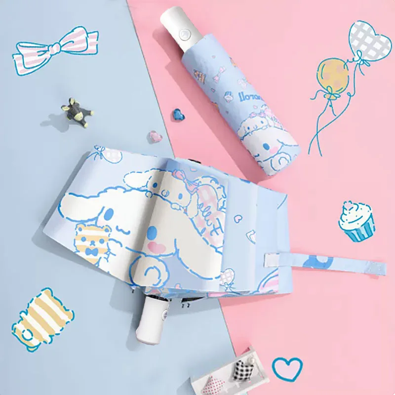 Anime Kawaii Sanrio Umbrella Cinnamon Roll Kuromi Print Folded Girl Kids Sunscreen UV Portable Gifts