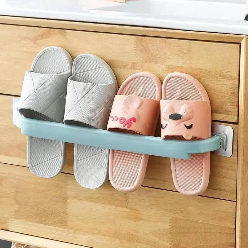 Extended Towel Rack Wall-Mounted Slipper Holder Bathroom Organizer with Multiple Storage Options Bathroom Accessories 1pcs