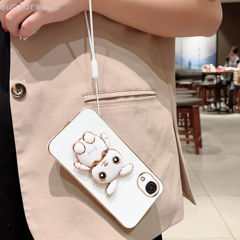 Charming Rabbit Phone Case with Plating Cover, Lanyard, and Stand