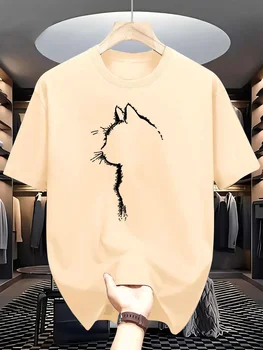 2026 New Summer Men's Quick-Dry Casual Sports T-Shirt Loose Cat Pattern Print Comfortable Crew Neck Short Sleeve T-Shirt Top 1
