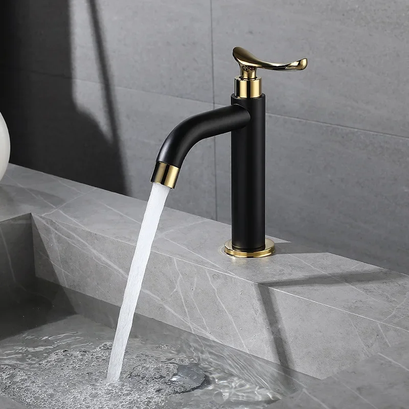 

304 stainless steel basin faucet, black round tube curved mouth single cooling faucet bathroom toilet basin faucet