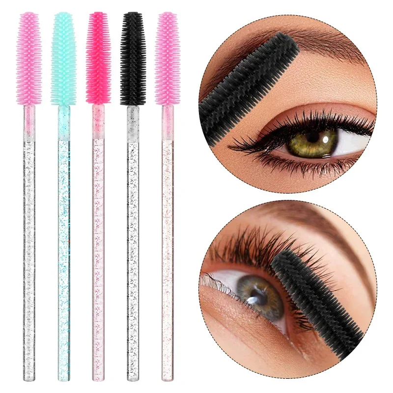 50 pcs Silicone Crystal Mascara Wands Applicator Disposable Eyelash Brushes Comb For Women Makeup Spoolie Brush Beauty Tools