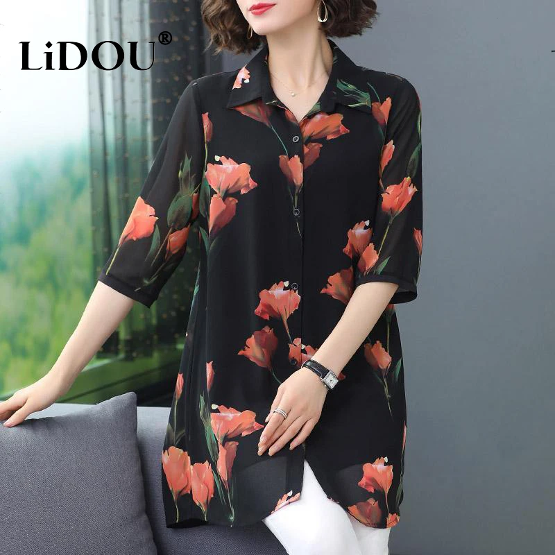 Summer Autumn New Fashion Temperament Dignified Elegant Blouse Female Design Simple Print Loose Lady Shirt Casual Chic Top Women