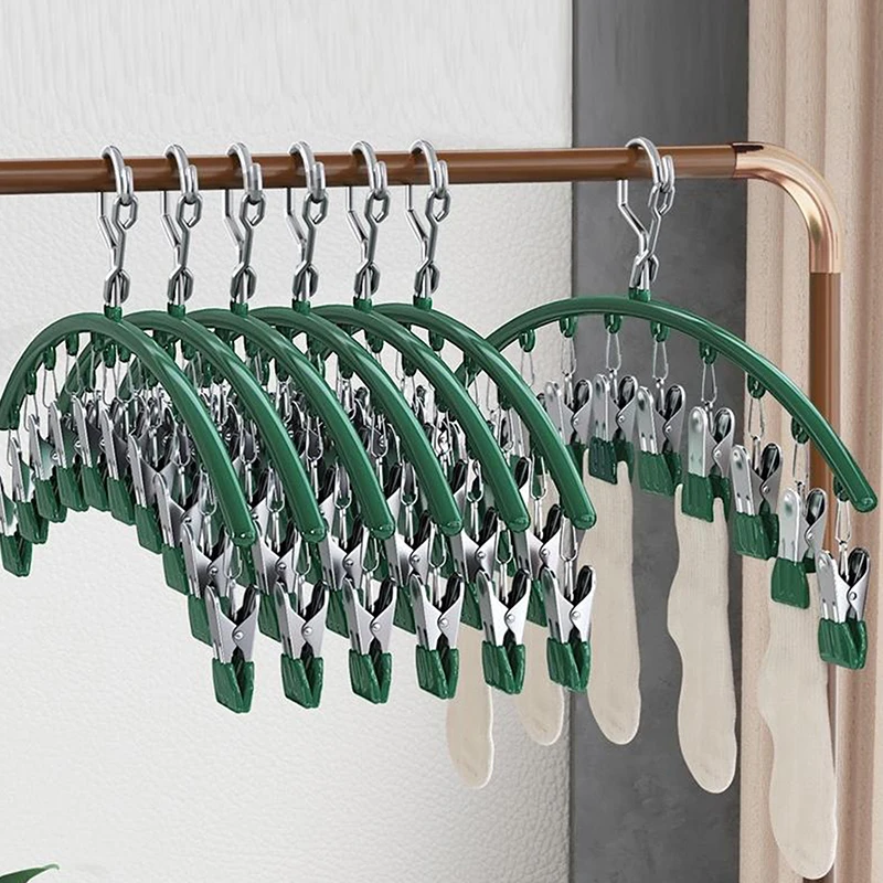 Stainless Steel 10-Clips Clothes Drying Hanger Waterproof Metal Laundry Airer Underwear Socks Holder Home Bathroom Balcony Rack