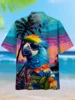 Attractive Parrot Men's Guitar Hawaiian shirts 3D Print Men's Summer Loose Beach Oversize Short-sleeved Top Men's Shirts For boy 3