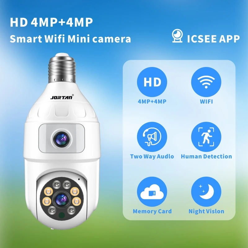 4MP Bulb E27 Dual Lens 360 Indoor Baby Surveillance Camera Home Smart Ip CCTV Night Vision Video Onvif Wifi Monitor Camera Icsee 5