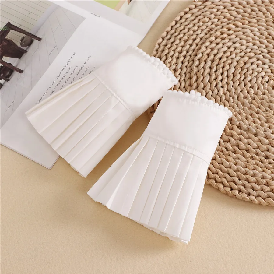 2023 Chiffon Fake Flare Sleeves Girls Pleated False Cuffs for Women Sweater Wrist Warmers Female White Horn Cuffs Accessories women white fake sleeves hollow lace floral pleated ruffles false cuffs horn cuffs wrist warmers female false cuffs