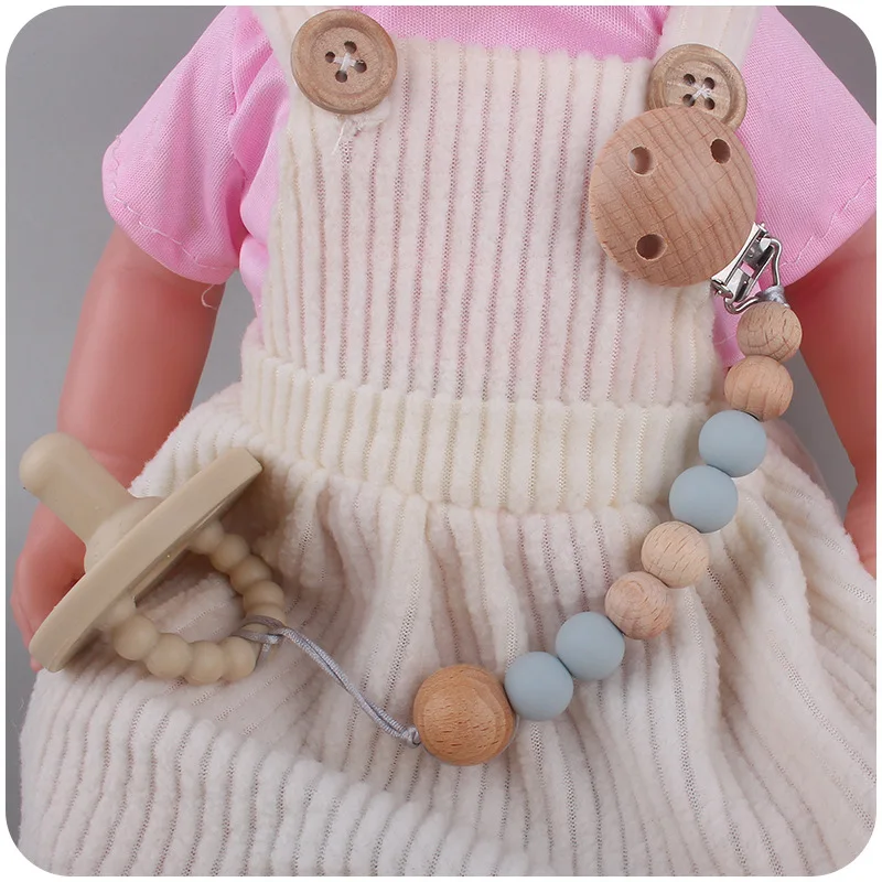 

Baby Pacifier Clip Chain Silicone and Wood Beads Dummy Chain Holder Soother Chains Nipples Clips Baby Teething Chew Toy