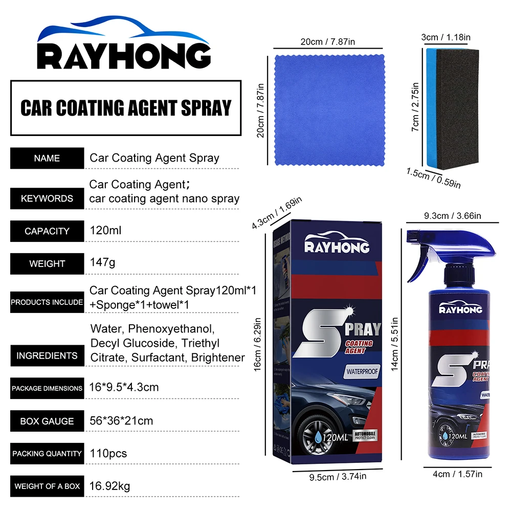 3 in 1 Ceramic Car Coating Spray High Protection 120ml Quick Auto Coating  Spray Eliminate Dirt Stain Detail Spray for Cars/Boats/Motorcycles/RV