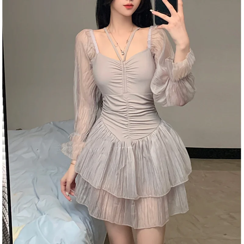

Conjoined Body Conservative Women's Clothing 2023 New Slimming Oversized Solid Color Sexy Hollow Out Backless Ruffles Swimwears