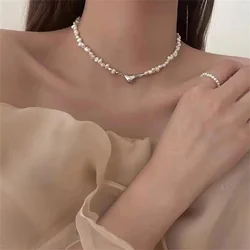 Korean Fashion Pearl Chain Choker Necklace for Women Girls 2022 Trend Jewelry Heart Pendant Necklace Bridal Engagement