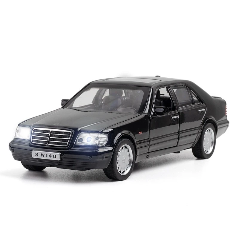 1/32 Mercedes S-W140 Alloy Diecast Car Model Children Toy Metal Body Simulation Rubber Tire With 4 Doors Opened Pull Back Gifts diecast truck