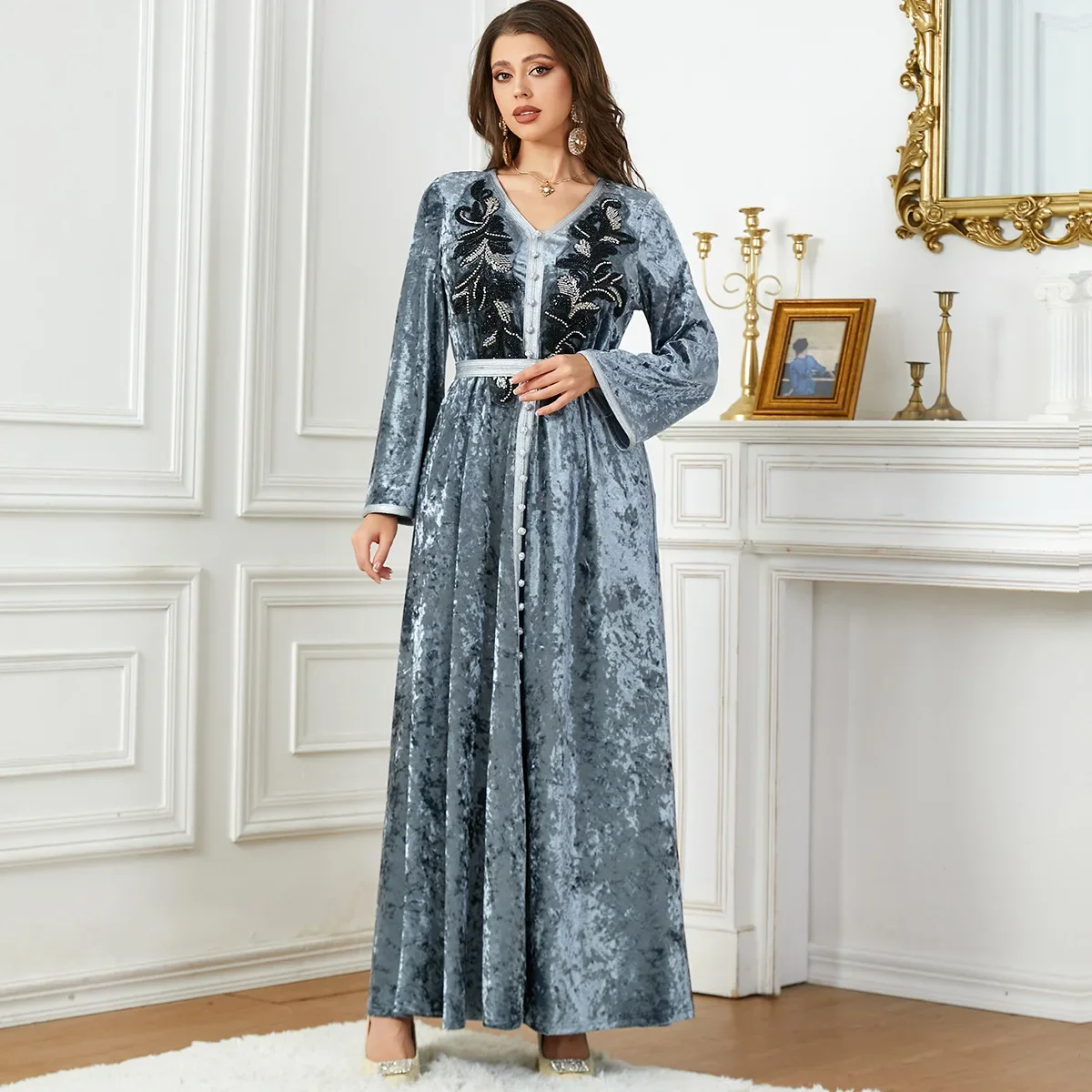 Velvet Abaya for Women Muslim Evening Dress Embroidery Luxury Dubai Abayas Turkey Long Dresses Islamic Winter Clothes Kaftan