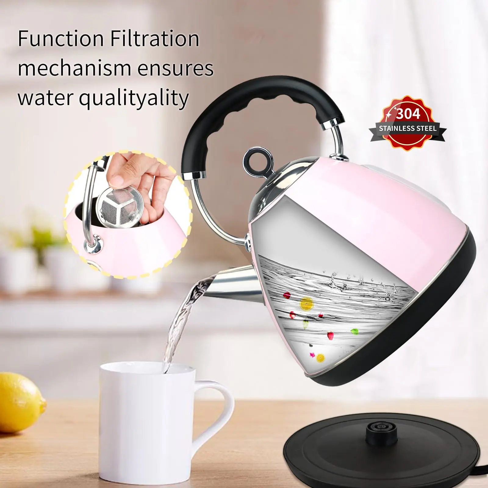 Large Capacity 1.7L Electric Kettle Stainless Steel Durable Rust-resistant Safe Auto Shut-off Kitchen Appliances 120V/1500W 3