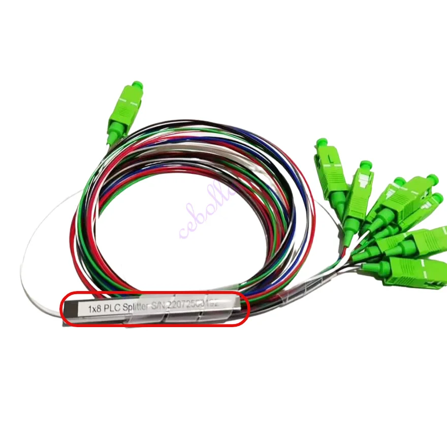 5/10/20pcs/lot 1X8 PLC Fiber Optic Splitter Color/White Best Price SC/APC SM 0.9mm Fiber Optic Splitter Unequal G657A1 PVC 1m
