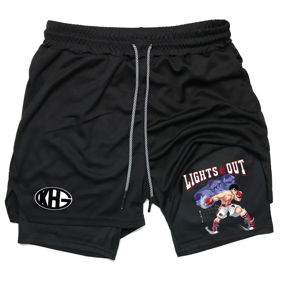 Anime IPPO Compreesion Shorts for Men Gym Workout Running Athletic 2 in 1 Performance Shorts with Pockets Activewear 5