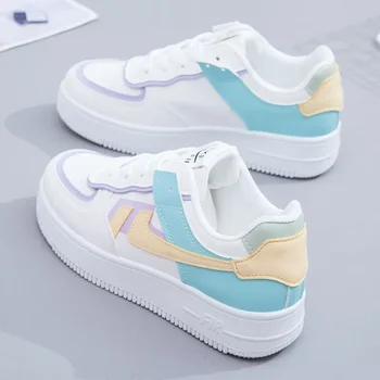 Fashionable Lace-up Flat Casual Shoes Comfortable Thick-soled Running Sneakers Round-toe Breathable/Wear-resistant Running Shoes 1