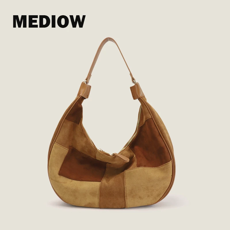 

MEDIOW Handbags Bag For Women 2022 Luxury Designer Half Moon High Quality PU Leather Scrub Simple Retro Underarm Shoulder Bags