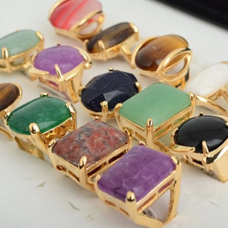 Wholesale Jewerly Lots 5pcs Vintage Gold P Natural Stone Women Ring Bulk Wedding Rings Anillos