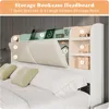 Extra Large Bed Frame with 4 Storage Drawers, Cushioned Bed Frame, 47.2 in Bookshelf Headboard, Charging Station 5