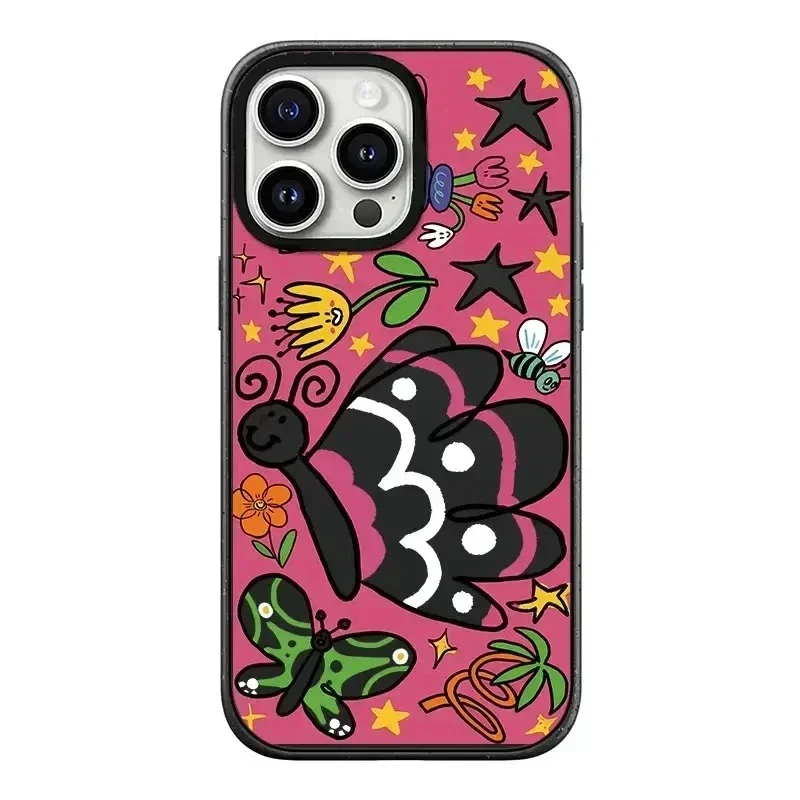 

Cartoon Butterfly Black Frosted iPhone 13 15 14 Pro Max Protective Case, Fits iPhone 15 Pro Max