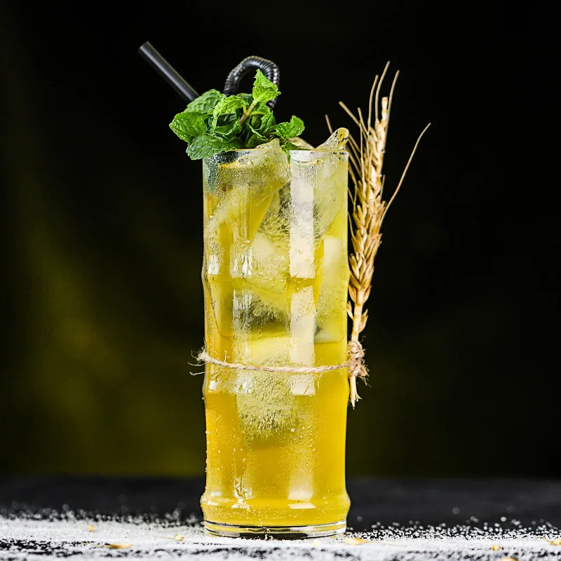 Bamboo Shaped Mixing Cup, Cocktail Glass, Cold, Long Drink Glass, Juice, Latte, Coffee, Water Colin, Iced Tea, Bar Wine Cup