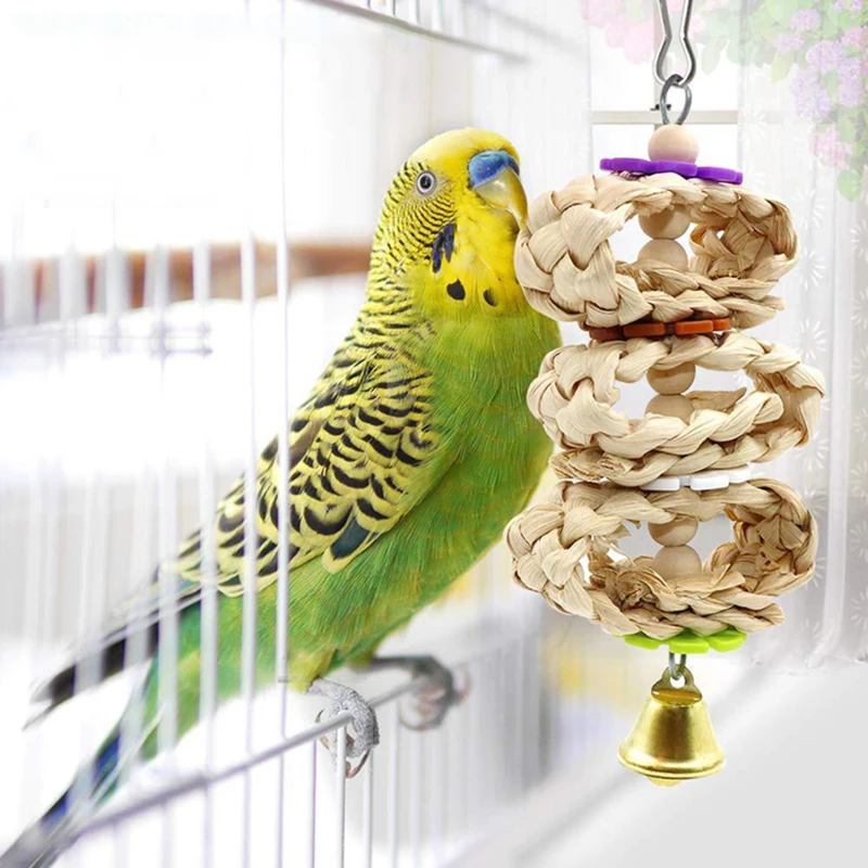 8Pcs Bird Cage Toys For Parrots Wood Birds Swing Reliable Chewable Bite Bridge Wooden Beads Shape Parrot Toy Bird Toys Set parrot toy,bird toy,bird cage accessories,bird swing toy