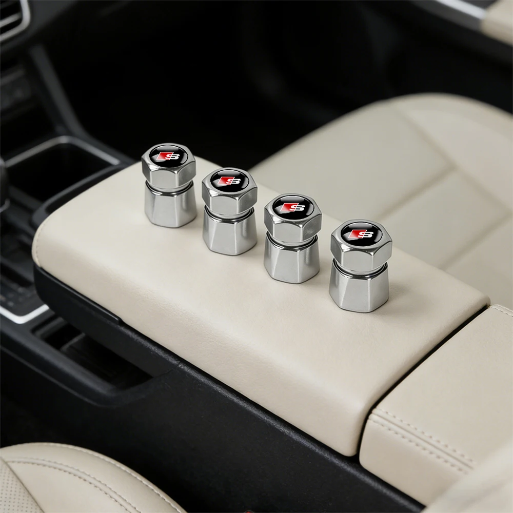 Set of 4 Premium Aluminum Tire Valve Caps with Diamond Design - Waterproof and Dustproof Auto Accessories