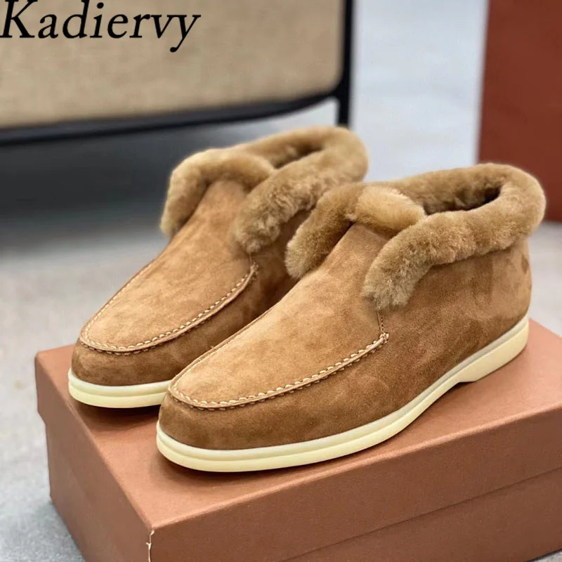 

High Quality Short Boots Woman Round Toe Loafers Wool Warm Winter Shoes Women Casual Flat Walk Shoes Fur Snow Boots Women