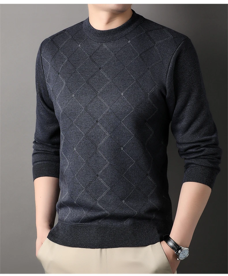 Men Pulllover Autumn Winter Fashion Comfortable Casual Solid Color Sweater New Thickened Sweater Added Velvet